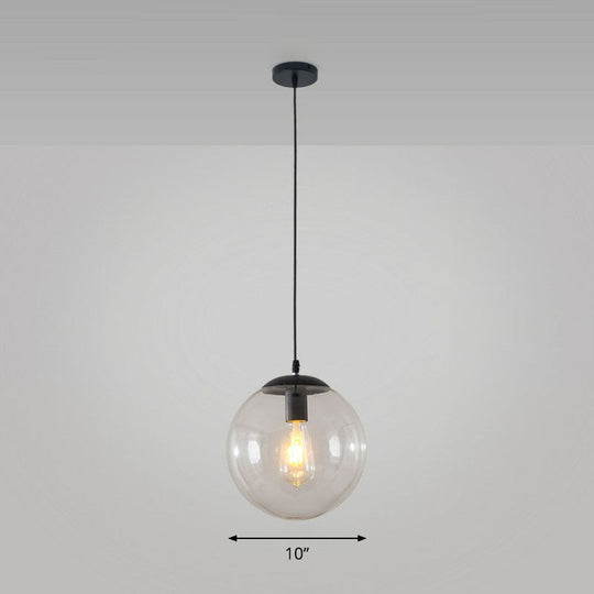 Black Glass Single-Bulb Pendant Light For Sphere Restaurant Ceiling Suspension / 10 Clear