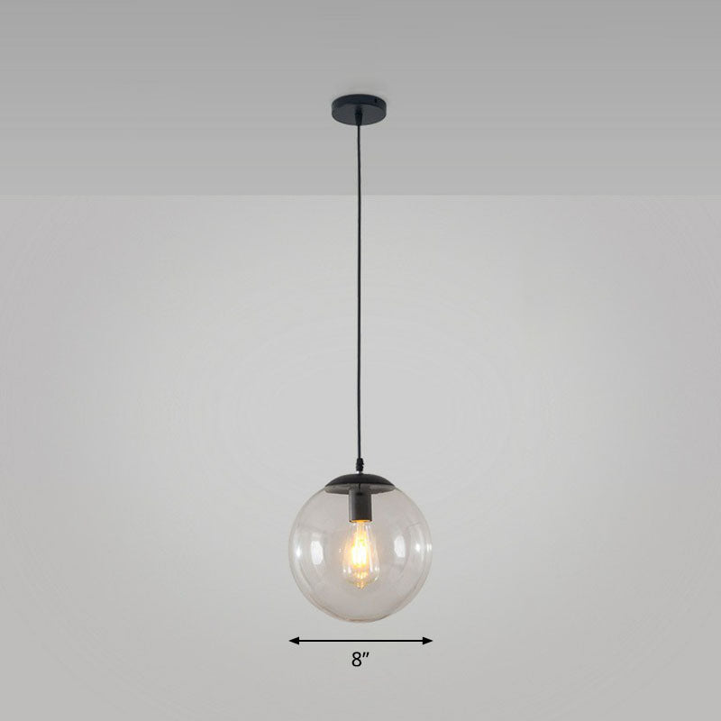 Black Glass Single-Bulb Pendant Light For Sphere Restaurant Ceiling Suspension / 8 Clear