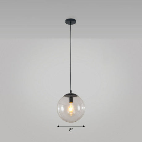 Black Glass Single-Bulb Pendant Light For Sphere Restaurant Ceiling Suspension / 8 Clear