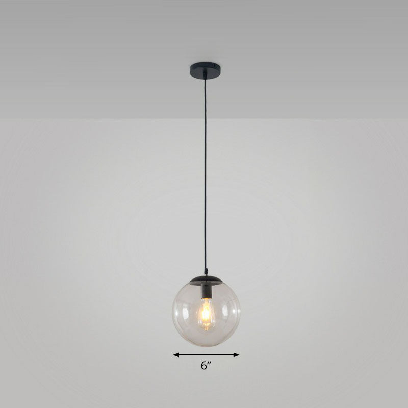 Black Glass Single-Bulb Pendant Light For Sphere Restaurant Ceiling Suspension / 6 Clear