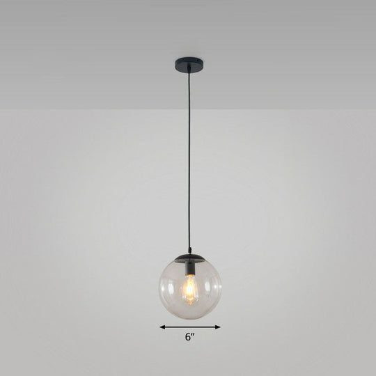 Black Glass Single-Bulb Pendant Light For Sphere Restaurant Ceiling Suspension / 6 Clear