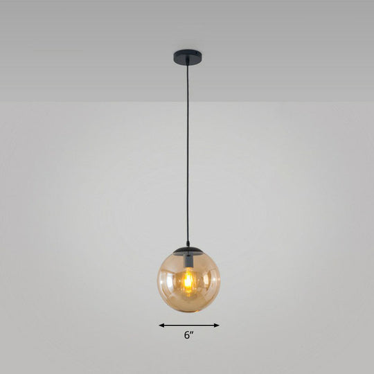 Black Glass Single-Bulb Pendant Light For Sphere Restaurant Ceiling Suspension / 6 Amber