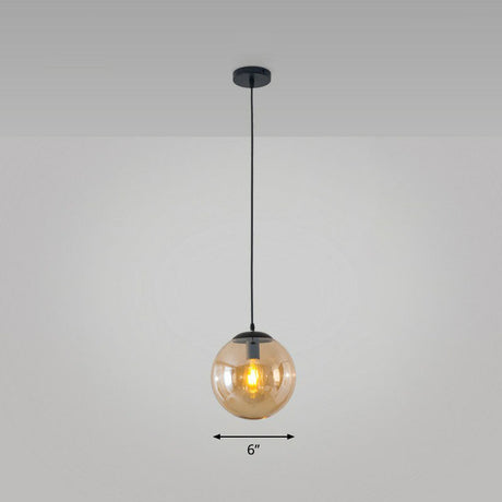 Black Glass Single-Bulb Pendant Light For Sphere Restaurant Ceiling Suspension / 6 Amber