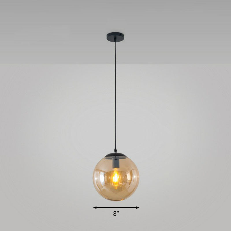 Black Glass Single-Bulb Pendant Light For Sphere Restaurant Ceiling Suspension / 8 Amber