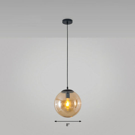Black Glass Single-Bulb Pendant Light For Sphere Restaurant Ceiling Suspension / 8 Amber