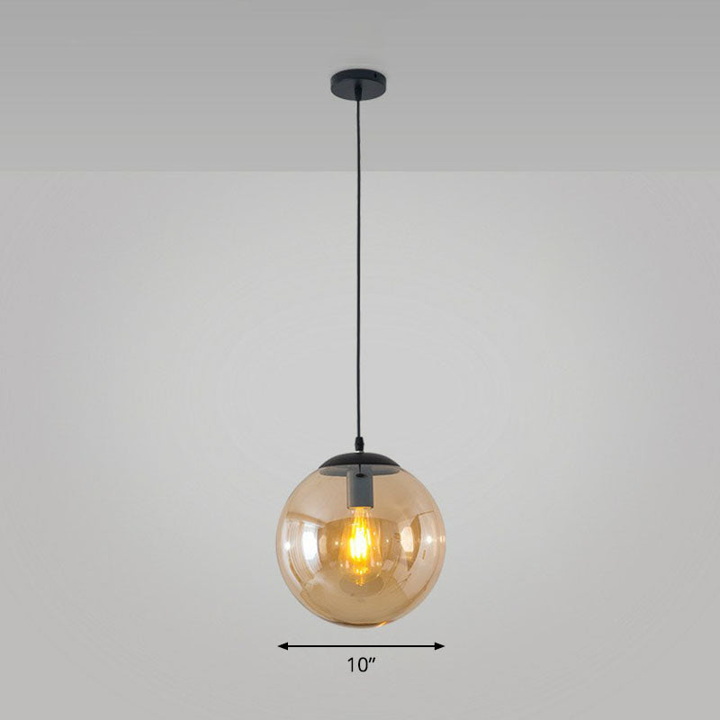Black Glass Single-Bulb Pendant Light For Sphere Restaurant Ceiling Suspension / 10 Amber
