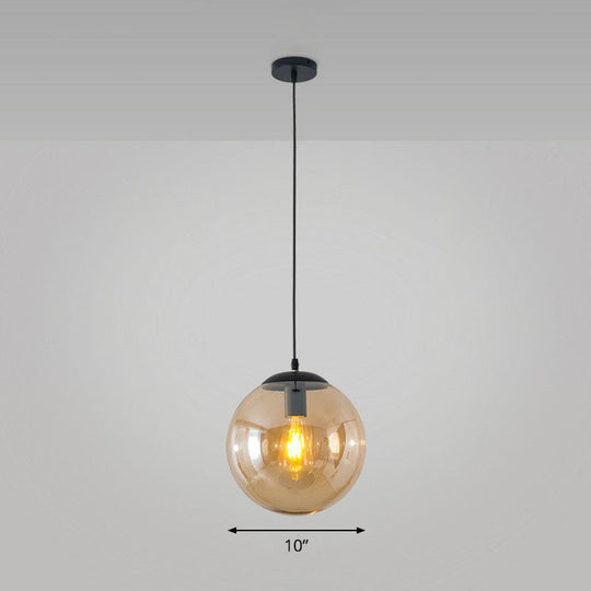Black Glass Single-Bulb Pendant Light For Sphere Restaurant Ceiling Suspension / 10 Amber