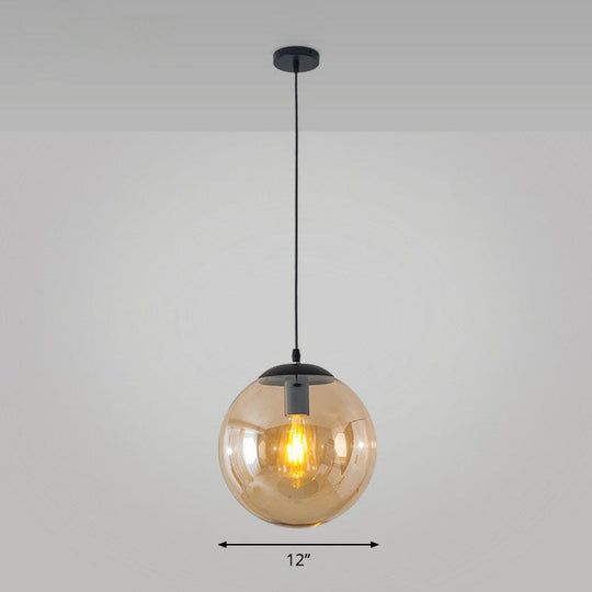 Black Glass Single-Bulb Pendant Light For Sphere Restaurant Ceiling Suspension / 12 Amber