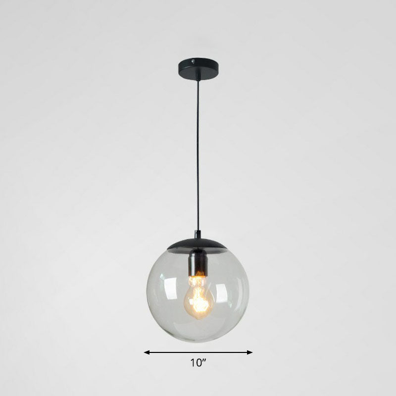Minimalistic 1-Light Black Pendant Light Fixture - Clear Glass Globe Design for Restaurants