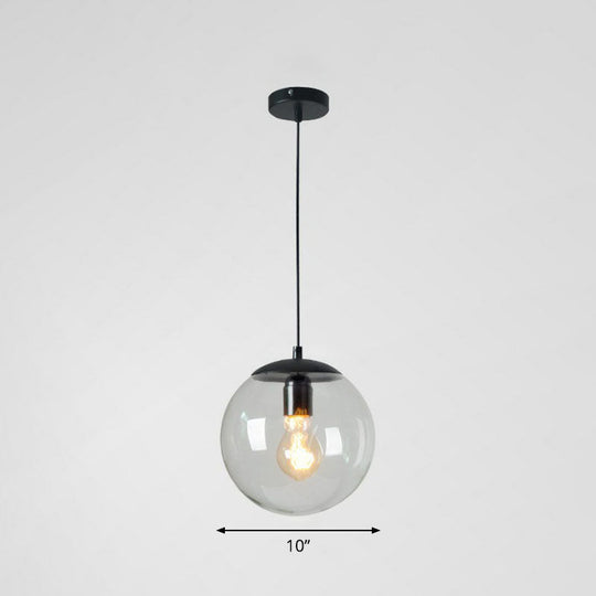 Minimalistic 1-Light Black Pendant Light Fixture - Clear Glass Globe Design for Restaurants
