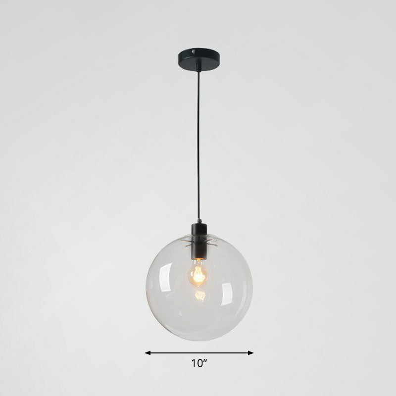 Minimalist Clear Glass Globe Pendant Light For Restaurants Black / 10 A