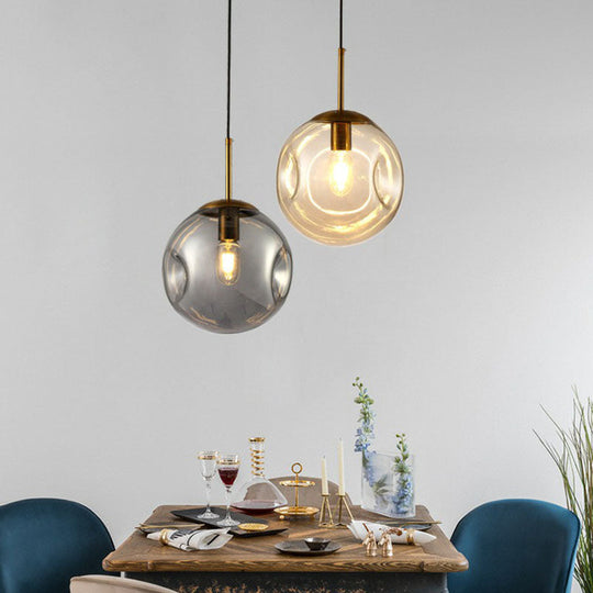 Dimpled Glass Ball Suspension Pendant Lamp - Modern, 1 Bulb Ceiling Lighting for Dining Room