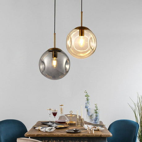 Modern Glass Dimpled Ball Pendant Lamp - Dining Room Ceiling Suspension Lighting 1 Bulb
