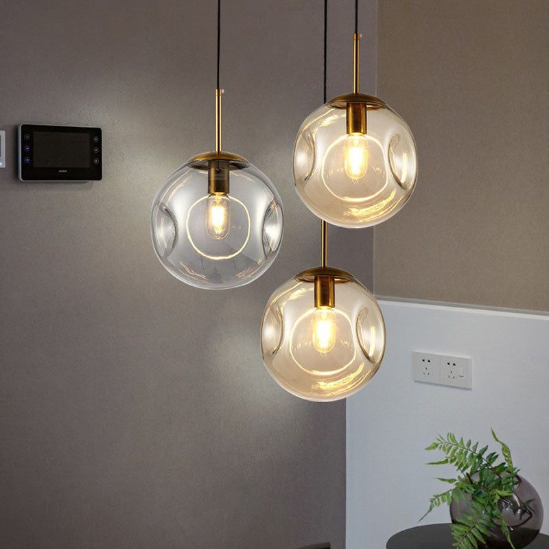 Dimpled Glass Ball Suspension Pendant Lamp - Modern, 1 Bulb Ceiling Lighting for Dining Room