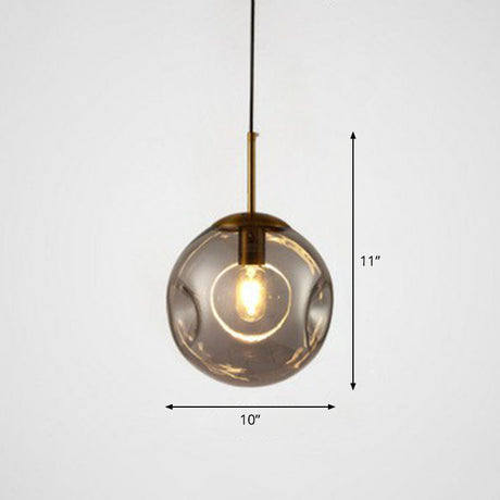 Modern Glass Dimpled Ball Pendant Lamp - Dining Room Ceiling Suspension Lighting 1 Bulb Smoke Gray
