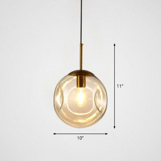 Modern Glass Dimpled Ball Pendant Lamp - Dining Room Ceiling Suspension Lighting 1 Bulb Amber