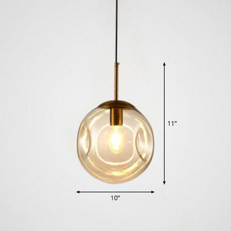 Modern Glass Dimpled Ball Pendant Lamp - Dining Room Ceiling Suspension Lighting 1 Bulb Amber