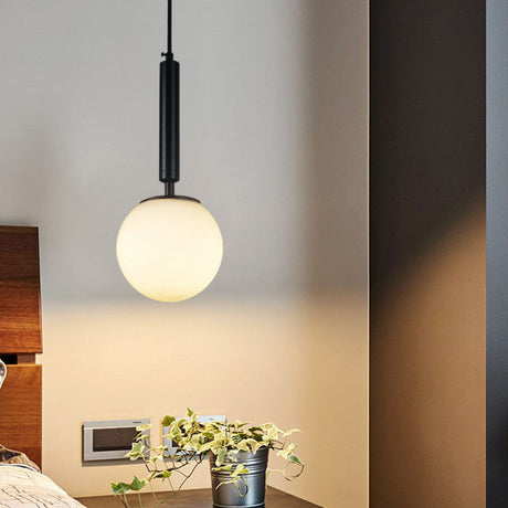 Minimalist Single-Bulb Bedside Pendant Lamp With White Glass Shade Black / 6