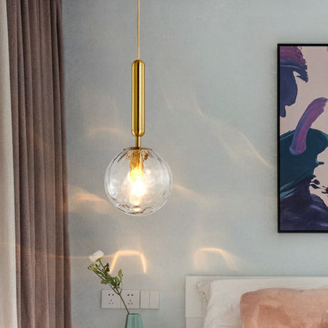 Postmodern Ripple Glass Pendant Lamp: 1-Head Gold Finish Ceiling Light