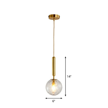 Postmodern Ripple Glass Pendant Lamp: 1-Head Gold Finish Ceiling Light