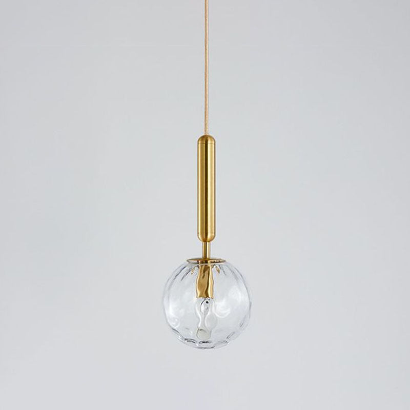 Postmodern Ripple Glass Pendant Lamp: 1-Head Gold Finish Ceiling Light