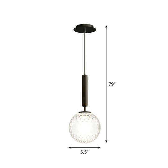 Post-Modern Glass Ball Pendant Light For Bedroom With 1 Bulb And Suspended Fixture Black / Clear