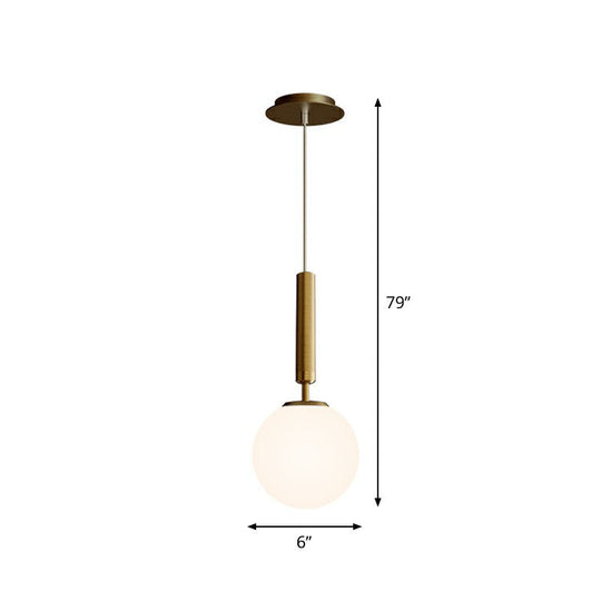 Post-Modern Glass Ball Pendant Light For Bedroom With 1 Bulb And Suspended Fixture Gold / White