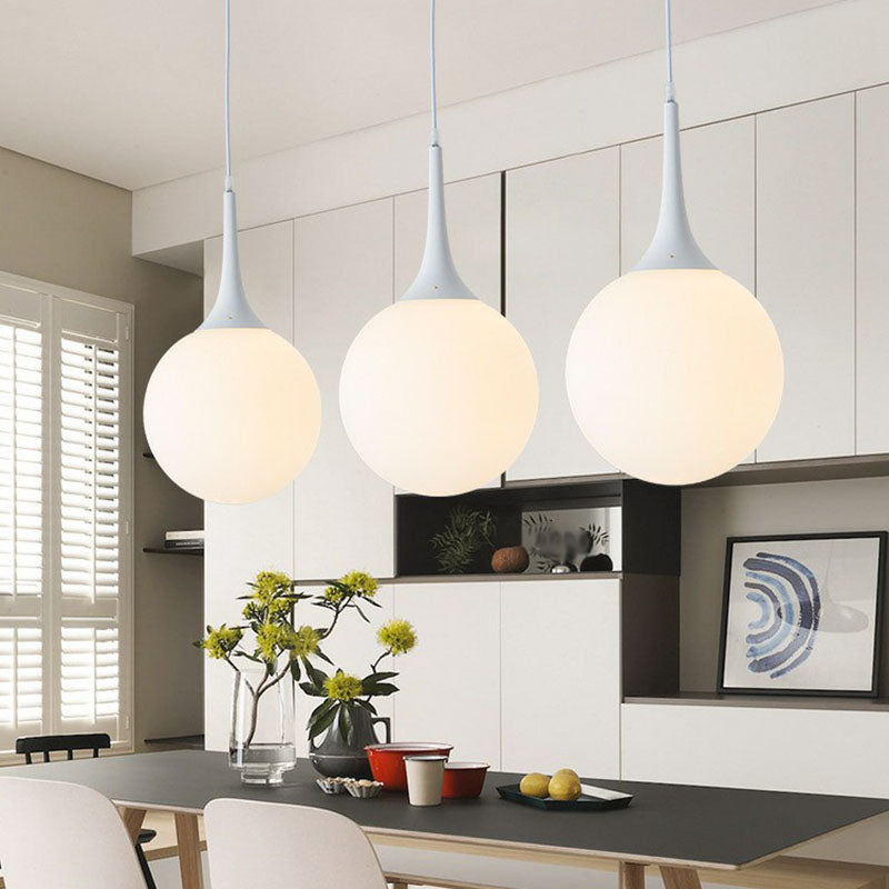 Sleek Cream Glass Pendant Light For Dining Room Minimalist Spherical Suspension White / 8