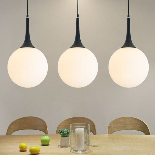 Sleek Cream Glass Pendant Light For Dining Room Minimalist Spherical Suspension Black / 8