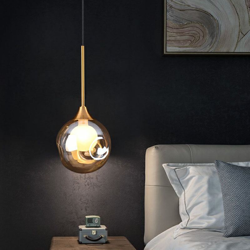 Postmodern Brass Pendant Light with Glass Shade - Bedside Lamp