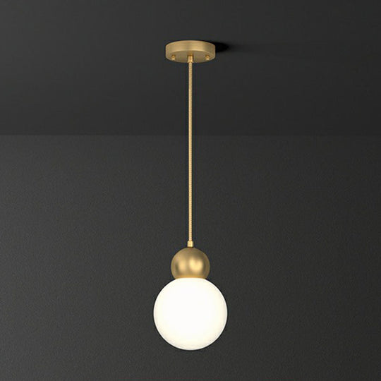 Simplicity Gold Finish Ball Pendant Light Fixture 1-Light Milk Glass Suspension For Bedroom / 6