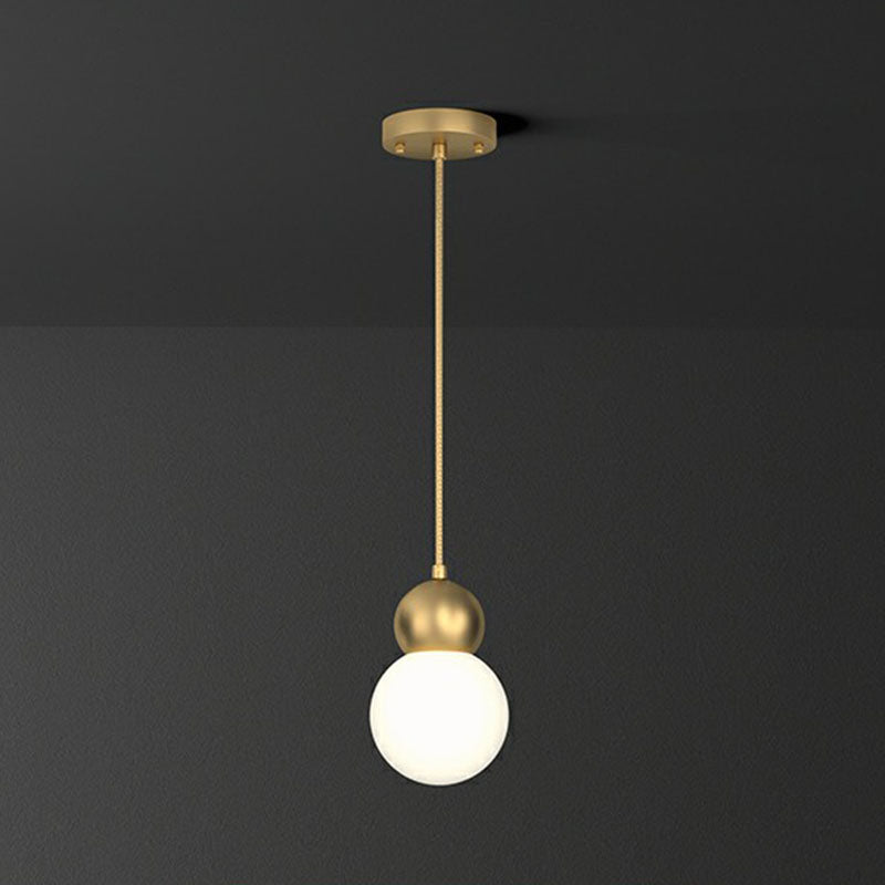 Simplicity Gold Finish Ball Pendant Light Fixture 1-Light Milk Glass Suspension For Bedroom / 5