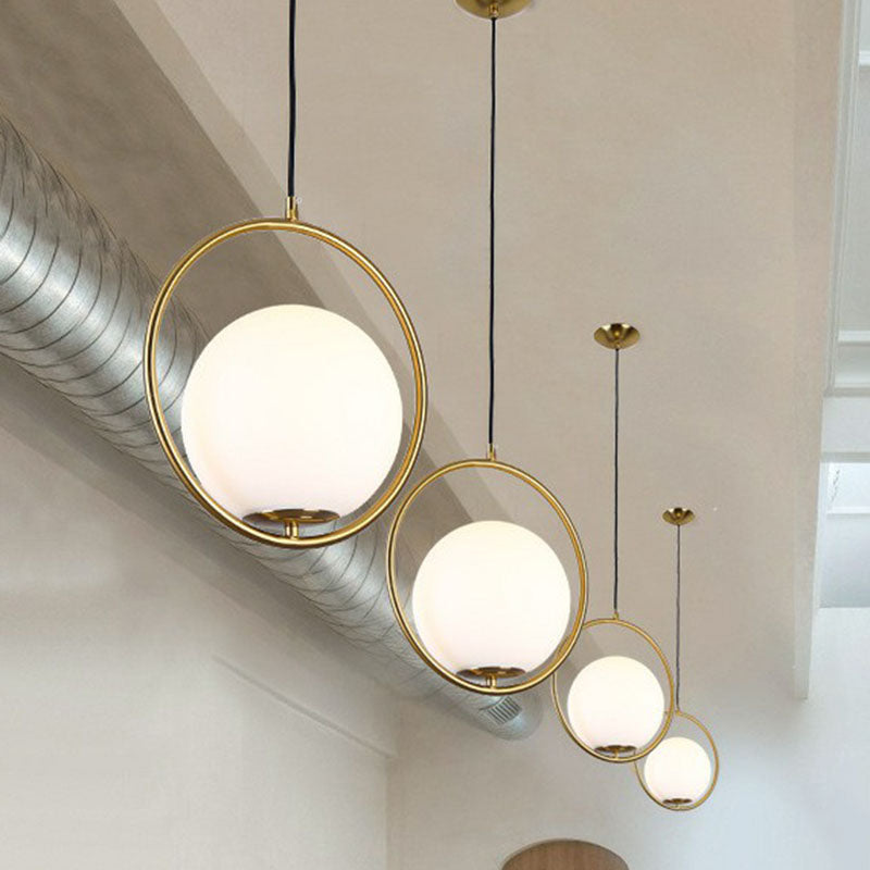 Globe Hanging Lamp Kit - Postmodern White Glass Pendant Light For Restaurants