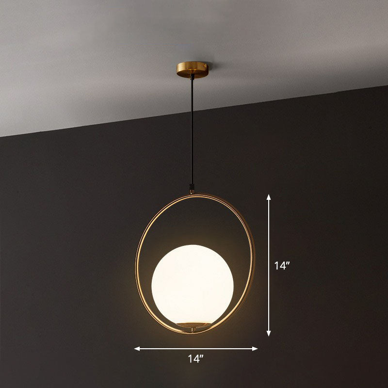 Globe Hanging Lamp Kit - Postmodern White Glass Pendant Light For Restaurants Gold / 14