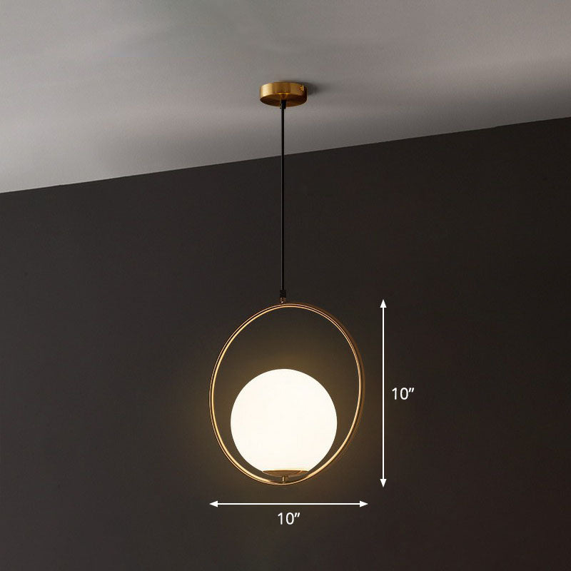 Globe Hanging Lamp Kit - Postmodern White Glass Pendant Light For Restaurants Gold / 10