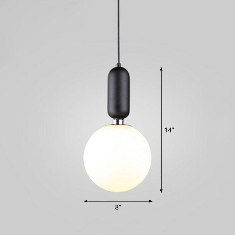 Nordic 1-Light Opaline Glass Hanging Light Fixture Black / 8