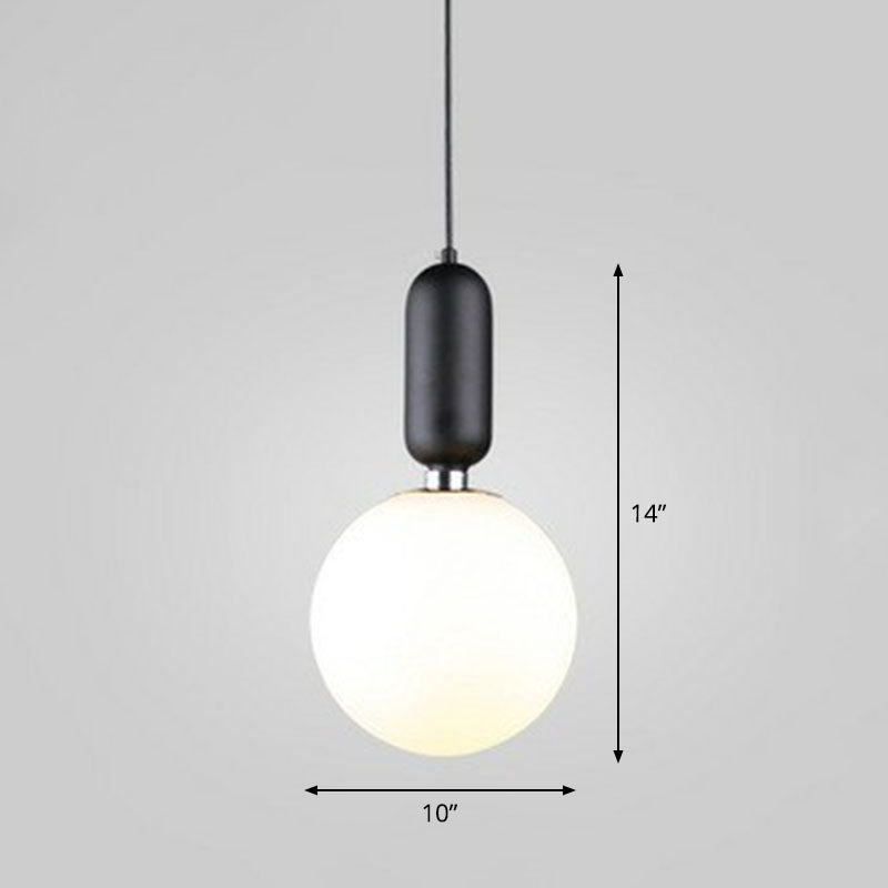 Nordic 1-Light Opaline Glass Hanging Light Fixture Black / 10