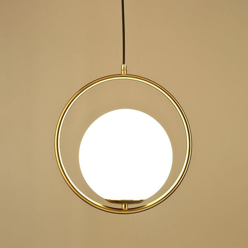 Postmodern Gold Globe Bedside Pendulum Ceiling Pendant with Cream Glass