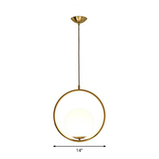Modern Milky Glass Single-Bulb Pendant Light For Kitchen Ball Design Hanging Ceiling Lighting Gold