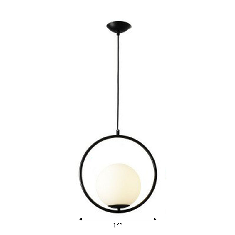 Modern Milky Glass Single-Bulb Pendant Light For Kitchen Ball Design Hanging Ceiling Lighting Black
