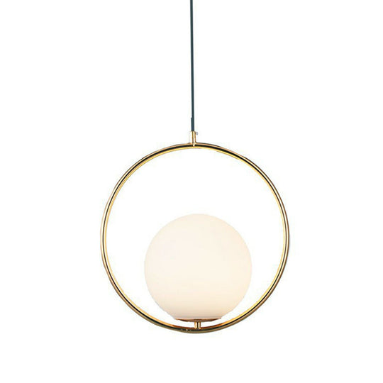 Modern Milky Glass Single-Bulb Pendant Light For Kitchen Ball Design Hanging Ceiling Lighting
