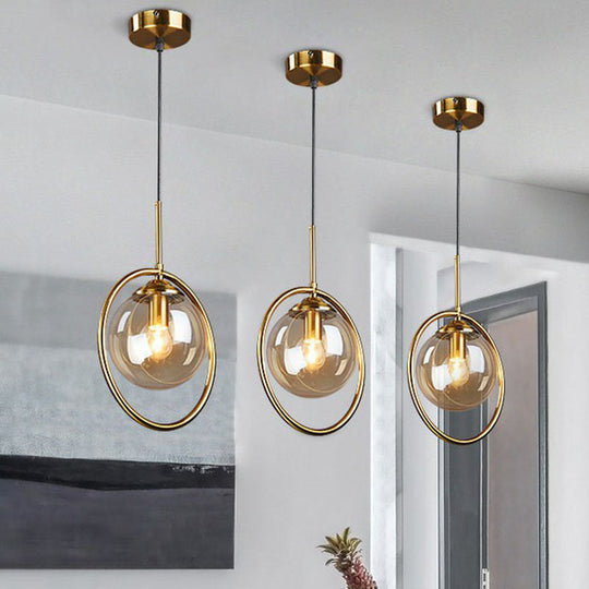 Postmodern Glass Pendant Kitchen Light With Decorative Ring And Down Lighting