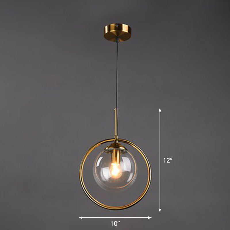 Postmodern Glass Pendant Kitchen Light With Decorative Ring And Down Lighting Clear