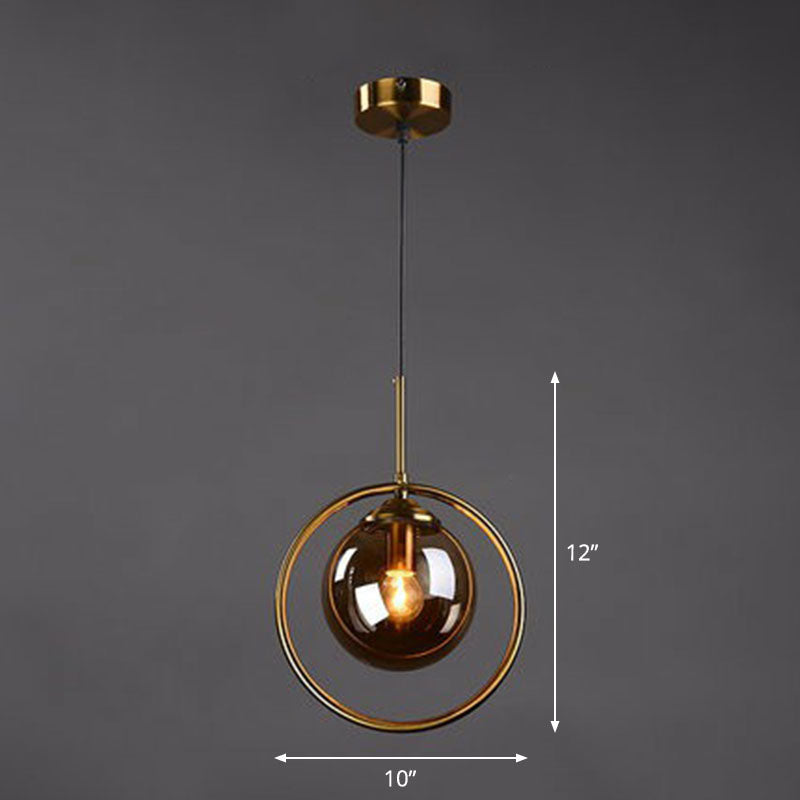 Postmodern Glass Pendant Kitchen Light With Decorative Ring And Down Lighting Amber