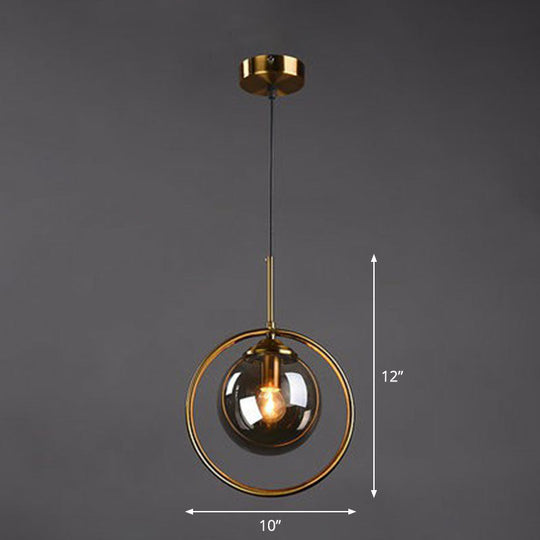 Postmodern Glass Pendant Kitchen Light With Decorative Ring And Down Lighting Smoke Gray