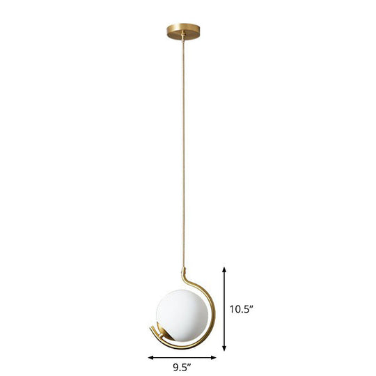 Simple Cream Glass Novelty Ball Pendant Light With Bedside Suspension - 1-Bulb Gold Lighting / 9.5