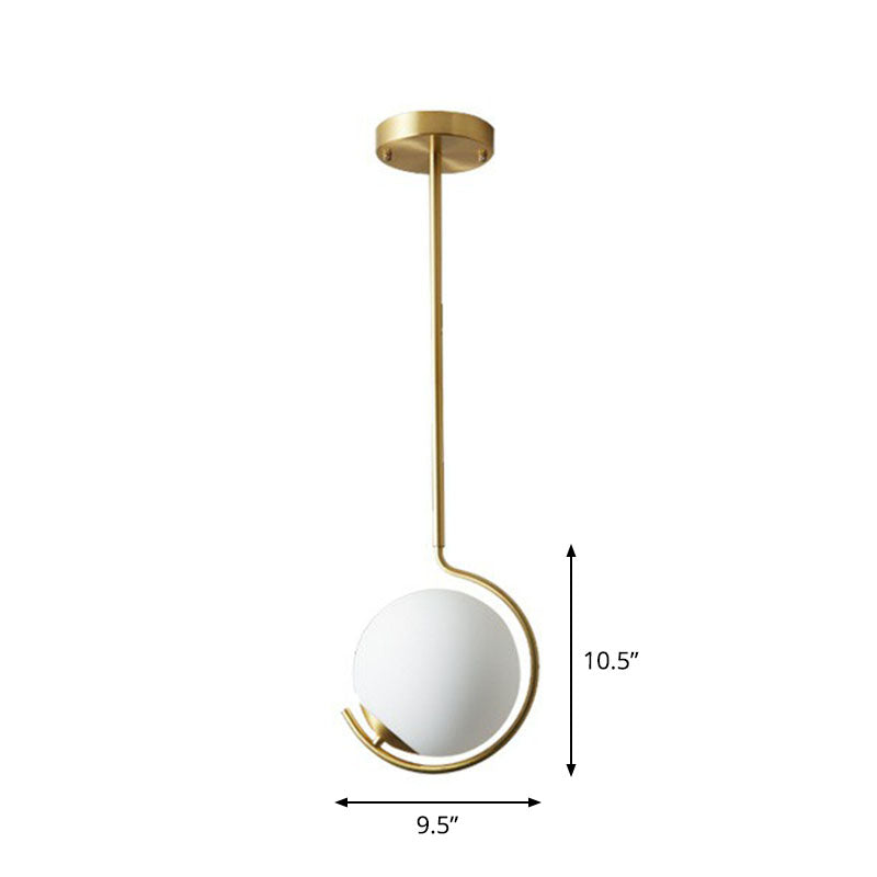 Simple Ball Pendant Light Cream Glass Bedside Suspension Lighting in Gold