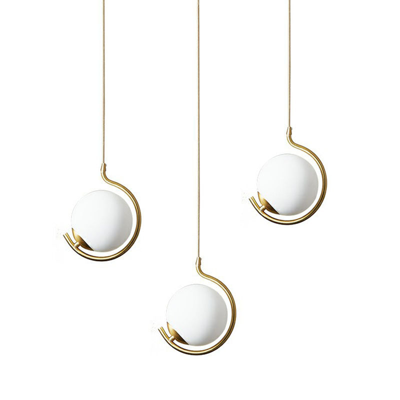 Simple Ball Pendant Light Cream Glass Bedside Suspension Lighting in Gold