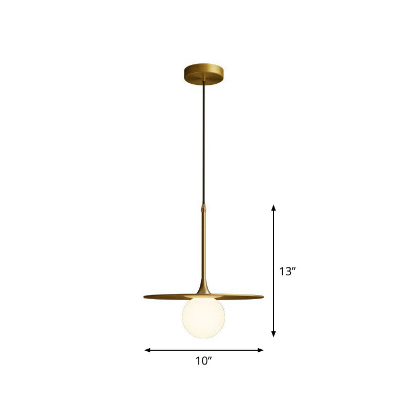 Sleek Metallic Ceiling Light: Simplicity Single-Bulb Pendant Lamp With White Glass Shade Gold