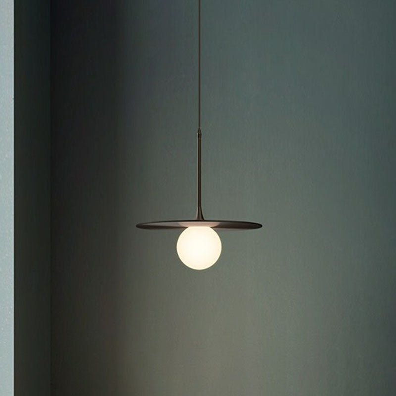 Metallic Ceiling Light with White Glass Shade - Simple Single-Bulb Pendant Lamp